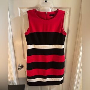 Tommy Hilfiger Red, Black, and White Colorblock Striped Sheath Dress, Sz 14